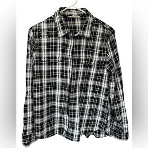 Lucky Brand Monochrome Plaid flannel with studded shoulders.